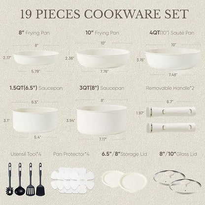 CAROTE 19pcs Pots and Pans Set, Nonstick Cookware Set Detachable Handle - Image 2