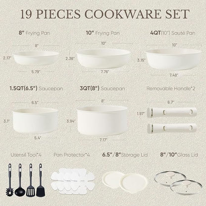 CAROTE 19pcs Pots and Pans Set, Nonstick Cookware Set Detachable Handle - Image 2