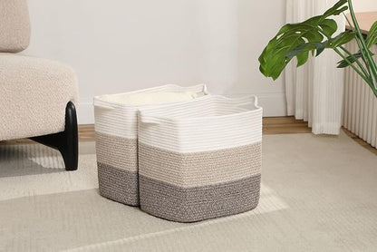 Tall Storage Bins for Clothes Fabric Cotton Rope Storage Baskets - Image 2