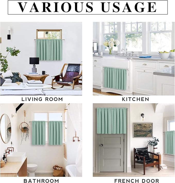 RYB HOME Rod Pocket Blackout Curtains for Living Room, Thermal Insulated Noise Reducing Window Drapes Room Darkening Shades for Bedroom Studio, 42 x 63 inch, 2 Panels Package, Aqua