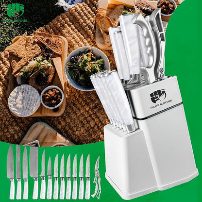 FULLHI 14pcs Block Knife Set, Chef's Knife Steak Knives Set - Image 9
