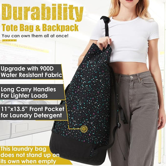 Laundry Bag for College,115L Backpack Extra Large Heavy Duty, Gifts College Dorm, Dorm Room Essentials Girls, Dirty Clothes Travel, Beach, Camping, Apartment and Laundromat, Leaves Jungle