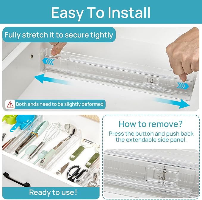Vtopmart 8 Pack Shallow Drawer Dividers, 2.36" High 12.67"-21.14" Adjustable - Image 7