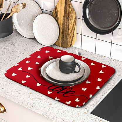 Giwawa Red Hearts Dish Drying Mat 16"x18", Valentines Day Symbol of Love Dish - Image 5