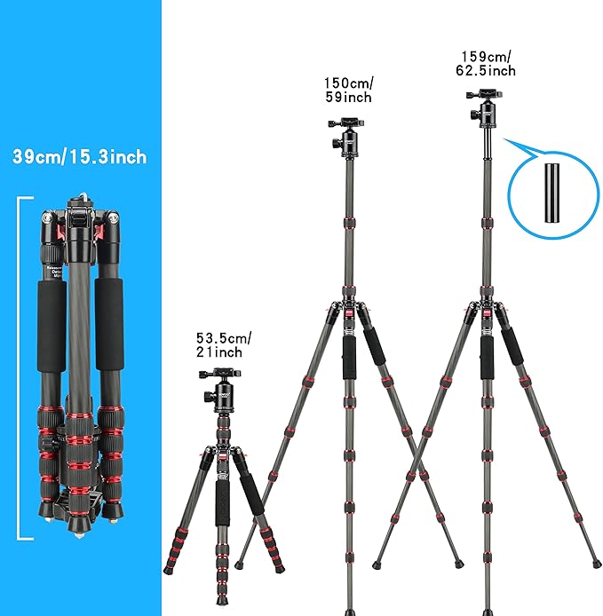 BONFOTO B690C Lightweight Carbon Fiber Portable Tripod Compact Travel Camera Tripod Monopod with 360 Degree Ball Head,1/4" Quick Release Plate and Carry Bag for DSLR Cameras