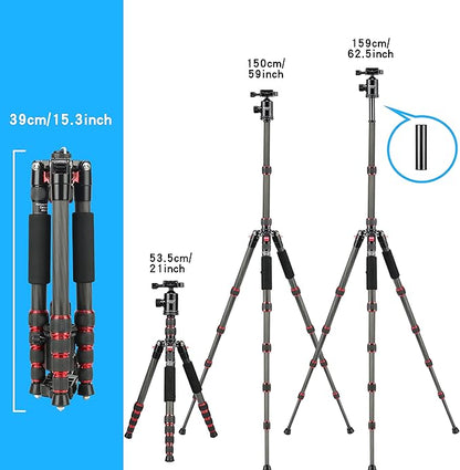 BONFOTO B690C Lightweight Carbon Fiber Portable Tripod Compact Travel Camera Tripod Monopod with 360 Degree Ball Head,1/4" Quick Release Plate and Carry Bag for DSLR Cameras