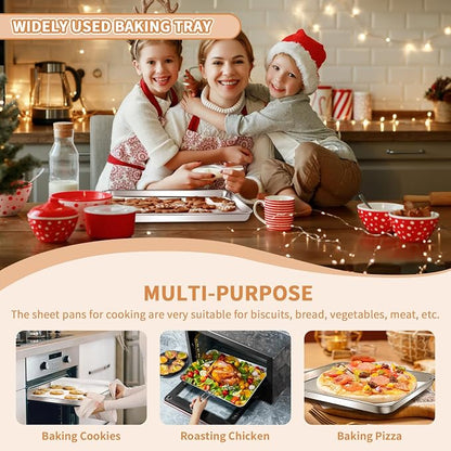 Stainless Steel Baking Sheet Set of 2, Deedro Cookie Sheet Metal Baking Pan - Image 3