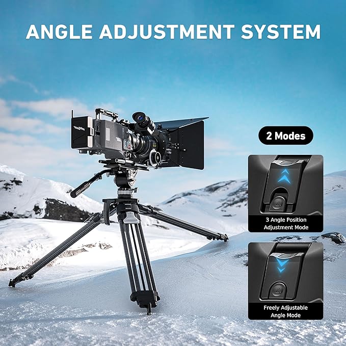 Heavy Duty Carbon Fiber Tripod with Fluid Head, One-Step Unlock System, with Removable Handle and Center Spreader, MaxLoad 8 KG/17.64 LB, Balanced Load 3 KG/6.61 LB (LVF-163C+BV-15)