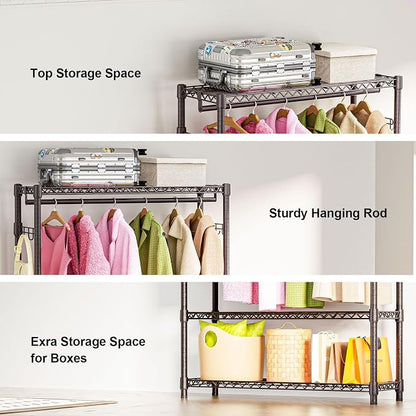 Heavy Duty Rolling Garment Rack 3 Tiers Adjustable Wire Shelving Clothes Rack - Image 3