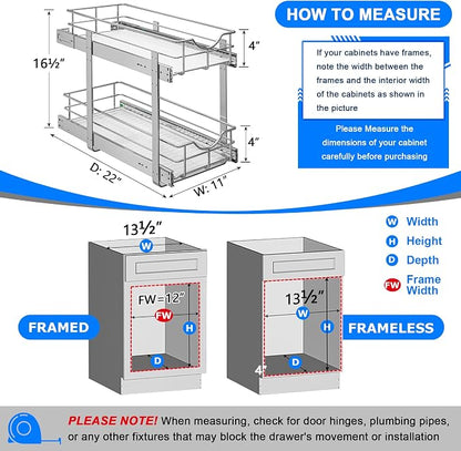 WelFurGeer 2-Tier Stainless Steel Pull Out Cabinet Organizer, Soft Close - Image 3