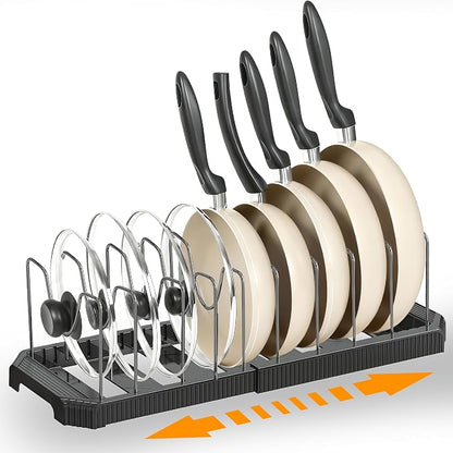 Adjustable Pot Lid Organizer Rack, 9 Compartments Cabinet Storage Holder by Hemisol