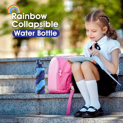 Collapsible Water Bottles for Travel, Foldable Sports Water Bottle for Kids, Reusable Water-proof Silicone Water Bottles with mountaineering Buckle for Camping Hiking Holiday