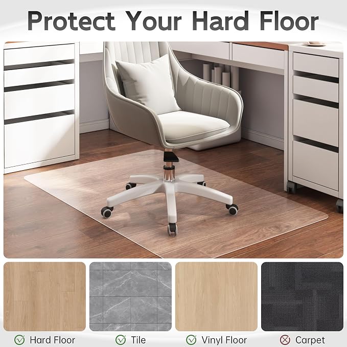 Office Chair Mat for Hardwood Floor, 48” x 40” Crystal Clear Hard Floor Chair - Image 3