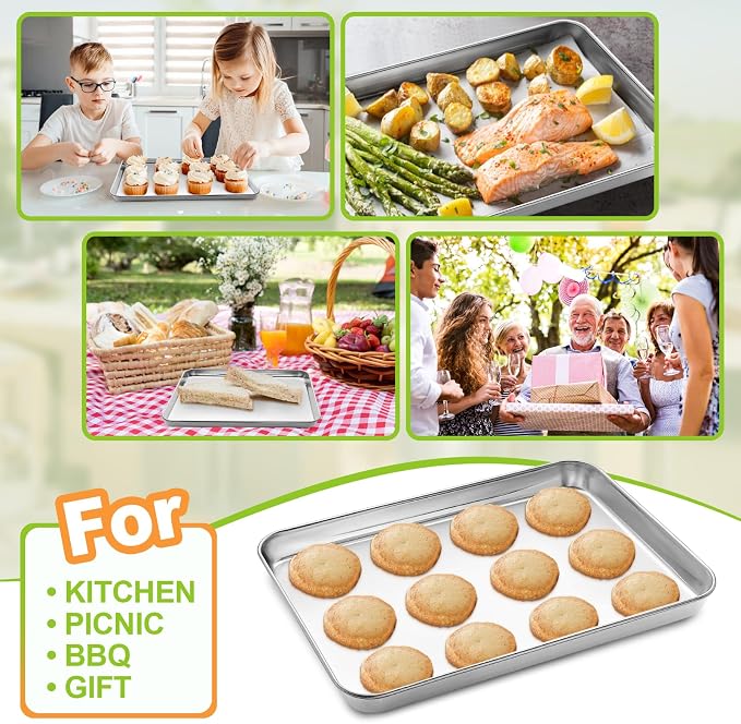 4 Pieces Baking Sheet Pan Tray, CEKEE Stainless Steel Small Cookie Sheets - Image 5
