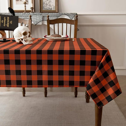 Orange Gingham Tablecloth Fabric - Image 8