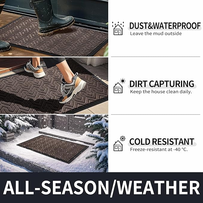 Yimobra Front Door Mat Outside Entrance 29.5x17, Waterproof Heavy Duty Outdoor Mats for Front Door, Non Slip Rubber Entry Mat for Garage Patio, Brown