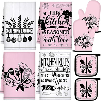 Leinuosen 8 Pcs Kitchen Towels and Oven Mitts Sets Pot Holders Dishcloths Set by Leinuosen