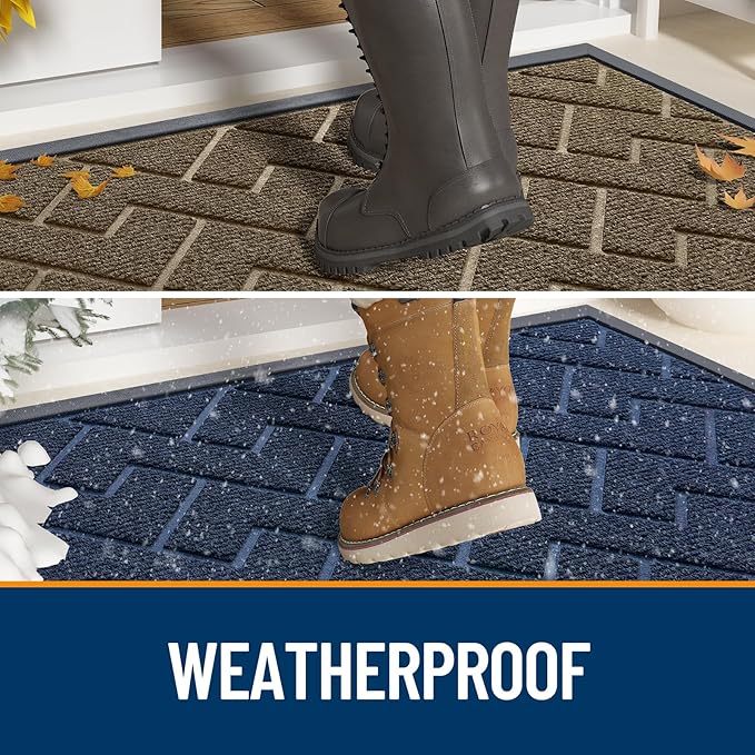 OLANLY Front Door Mat Indoor Outdoor Entrance, Waterproof All-Season, All-Weather Doormat, Sturdy Natural Rubber, Low Profile, Easy Clean Patio Porch Entryway Mat, Herringbone Brick (Beige, 47x23)