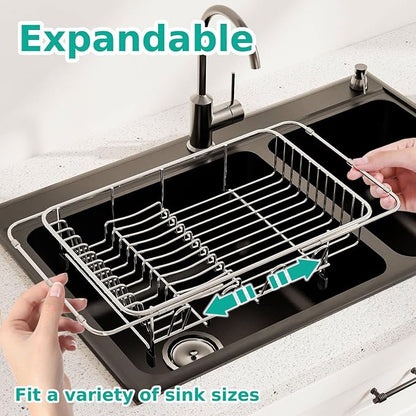 Dish Drying Rack in Sink Expandable Stainless Steel Kitchen Dish Drainer - Image 2
