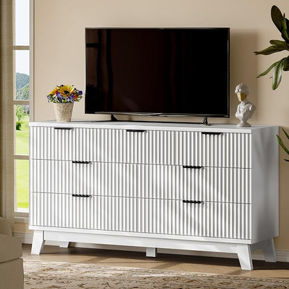 Fluted Dresser with 7 Drawers, Wooden Dresser TV Stand, Wood Closet Clothes - Image 7