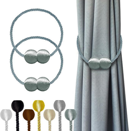 Hion Magnetic Curtain Tiebacks Gray Blue 2 Pack, Curtain Tiebacks Buckles by Hion