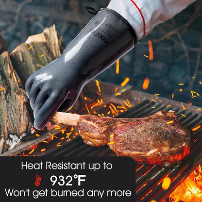 COOLJOB Heat Resistant Oven Gloves, Waterproof Liquid Silicone BBQ Grilling - Image 4