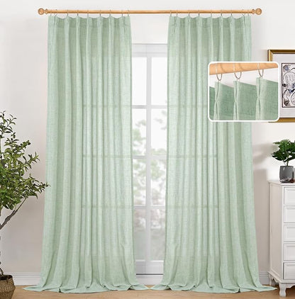 YoungsTex Sage Green Linen Curtains 90 Inch Length Living Room, Textured Semi by YoungsTex