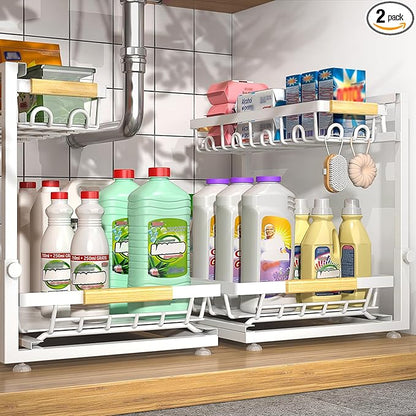 Sevenblue 2 Packs Under Sink Organizer, Height Adjustable 3 Tier Under Kitchen by Sevenblue