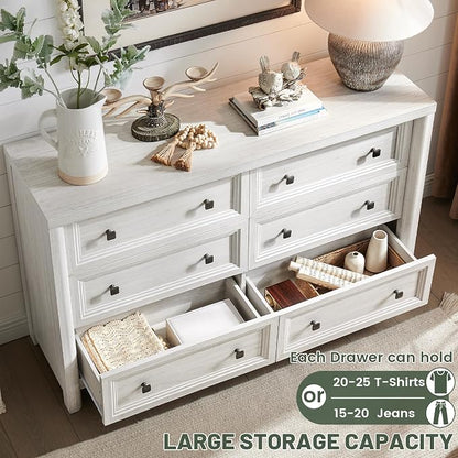 Farmhouse 6 Drawers Dresser for Bedroom, Metal Handle, Storage Closet Dressers - Image 5