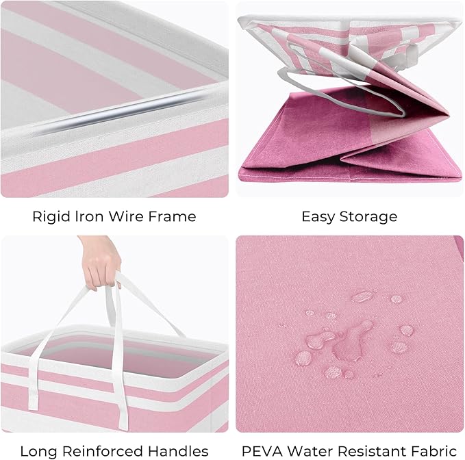 HomeHacks 2 Pack Large Laundry Baskets, Waterproof, Freestanding Laundry Hampers, Collapsible Clothes Hamper with Reinforced Handles in Laundry, College Dorm, Bathroom, Bedroom (Pink, 125Lx2)