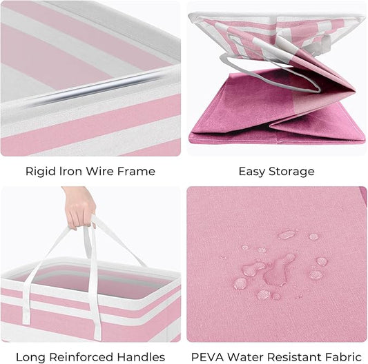 HomeHacks 2 Pack Large Laundry Baskets, Waterproof, Freestanding Laundry Hampers, Collapsible Clothes Hamper with Reinforced Handles in Laundry, College Dorm, Bathroom, Bedroom (Pink, 100Lx2)