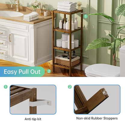 SMIBUY Bathroom Storage Shelf, 4-Tier Bamboo Rack Organizer - Image 6