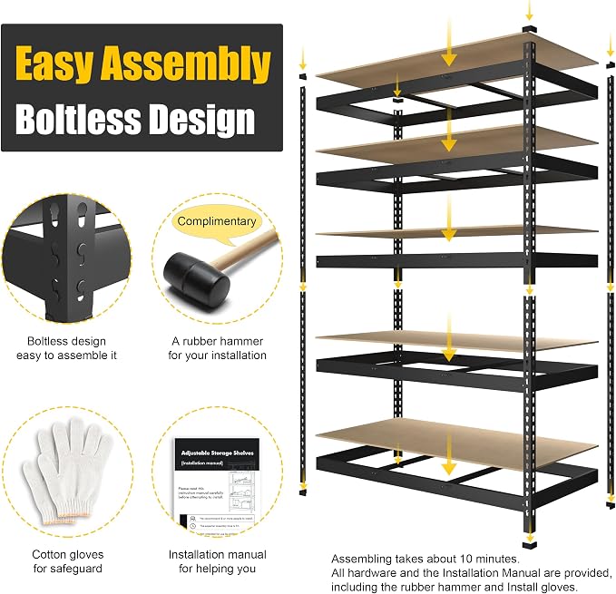 PrimeZone 2 Pack Heavy Duty Adjustable 5 Tier Garage Storage Shelves - Image 5