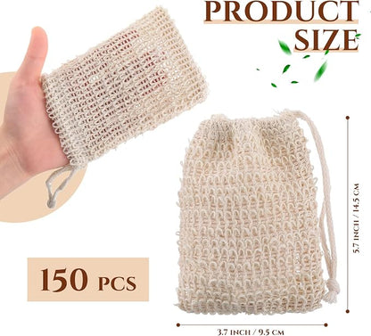 Rtteri 150 Pcs Soap Exfoliating Bag, Natural Sisal Soap Pouch Saver Body Shower - Image 2