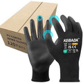 Kebada Safety Work Gloves,120 Pairs Bulk Pack, Touchscreen, PU Coated, Ideal for Warehouse, Construction, Gardening and Mechanics, Black, Small