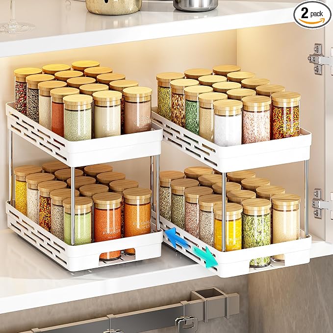 Pull Out Spice Rack Organizer for Cabinet, 2 Pack Widen Slide Out Spice Racks by DABIGE