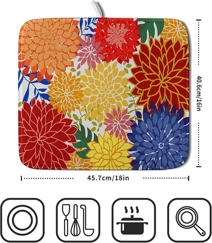Modern Floral Dish Drying Mat 16x18 in Multicolored Tropical Drying Pad - Image 2