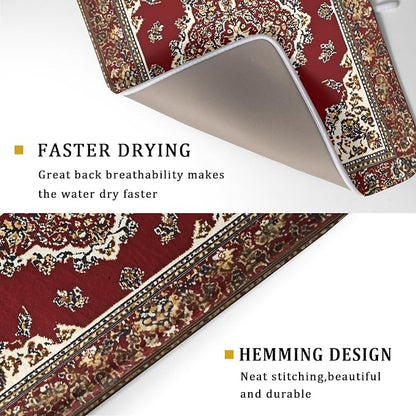 Giwawa Vintage Boho Dish Drying Mat Antique Tribal Rustic Red Floral Dish - Image 3