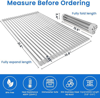Roll Up Dish Drying Rack, Adjustable Over Sink Dish Drying Rack - Image 2