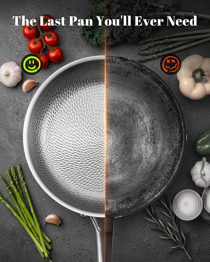 Titanium Au Gratin Pans Set 8/10/12 Inch, Pure Titanium Hammered Frying Pans - Image 3