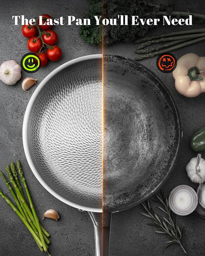 Titanium Au Gratin Pans Set 8/10/12 Inch, Pure Titanium Hammered Frying Pans - Image 3