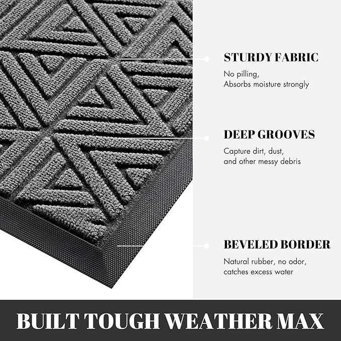 Yimobra Large Door Mat 47x24, All-Weather Waterproof Non-Slip Welcome Matt Outdoor, Heavy Duty Non Slip Doormat for Entryway for Patio and Garage Indoor, Easy Clean, Grey