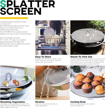 Homestia Splatter Screen for Kitchen, Stainless Steel Fine Mesh Splatter Screen - Image 6