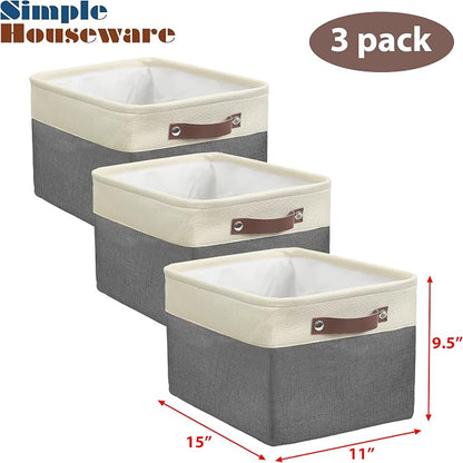 SIMPLE HOUSEWARE Large Fabric Storage Bin, 3 Pack, Dark Gray - Image 3