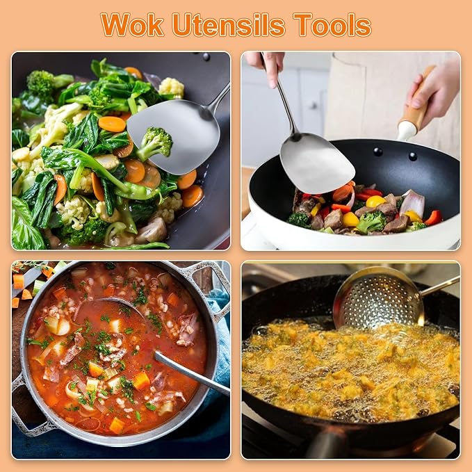 FJNATINH 4-Pieces 304 Stainless Steel Wok Spatula Set, Cooking Utensil Set - Image 7