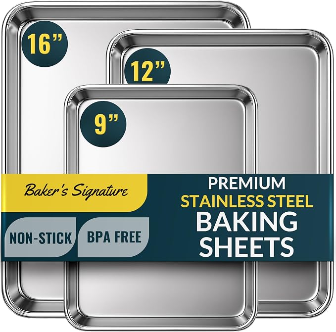 Baker’s Signature Stainless Steel Cookie Sheet Pan, Stainless Steel Baking by BakersSignature