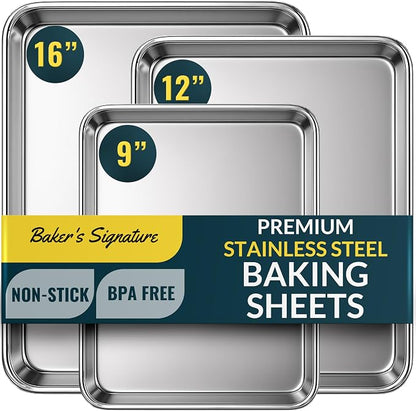 Baker’s Signature Stainless Steel Cookie Sheet Pan, Stainless Steel Baking by BakersSignature