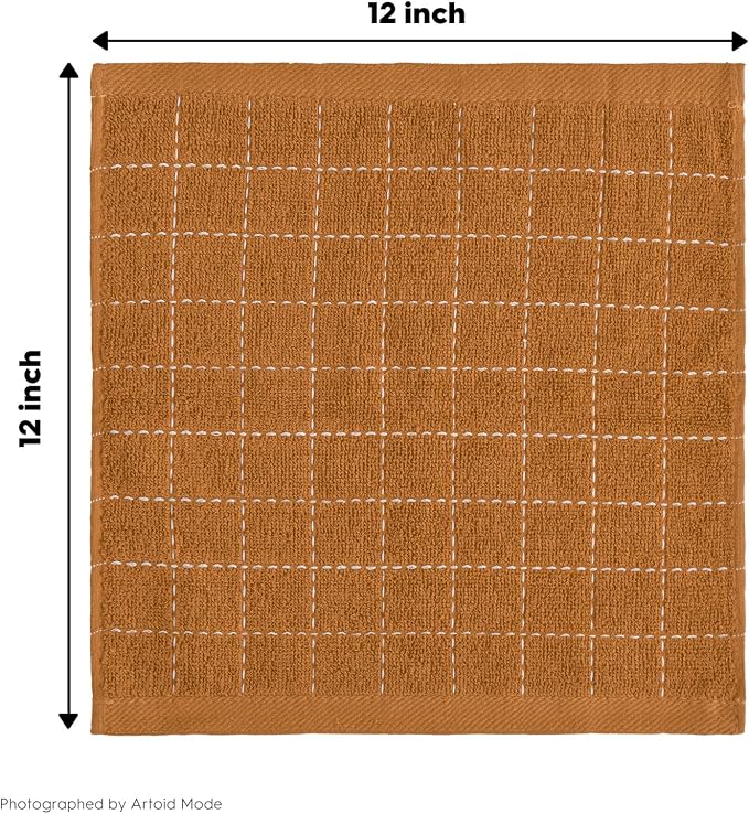 Artoid Mode Checkered Designed Cotton Caramel Terry Kitchen Dish Cloths - Image 7