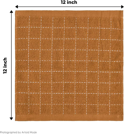 Artoid Mode Checkered Designed Cotton Beige Caramel Terry Kitchen Dish Cloths - Image 7