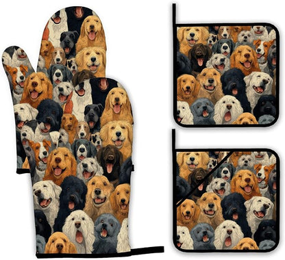 Funny Cute Dog Oven Mitts and Pot Holders Set, Kitchen Decor Heat Resistant Non by Unknown